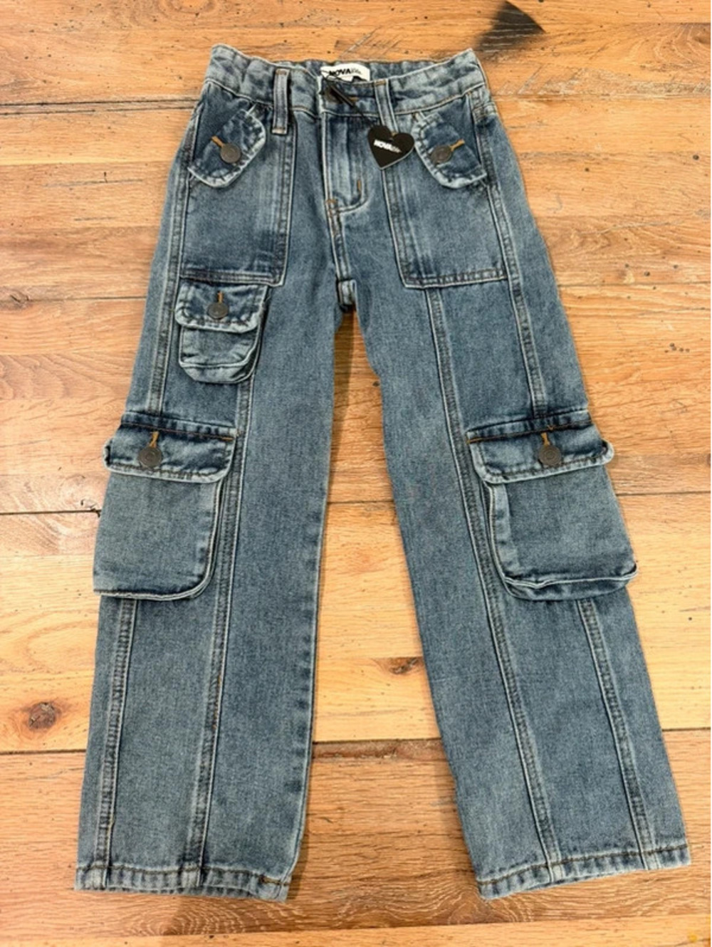 Fashion Nova Kids Blue Wide Leg Utility Cargo Jeans Size 5